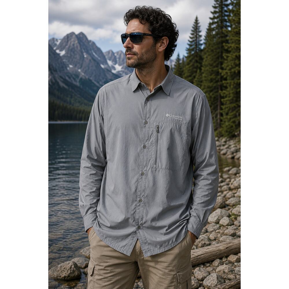 Columbia Titanium Omni-Wick Gray Hiking Fishing Camping Outdoor Shirt Men’s XL